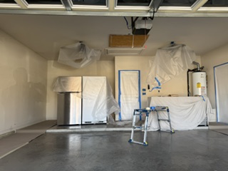Garage masked and prepped for painting